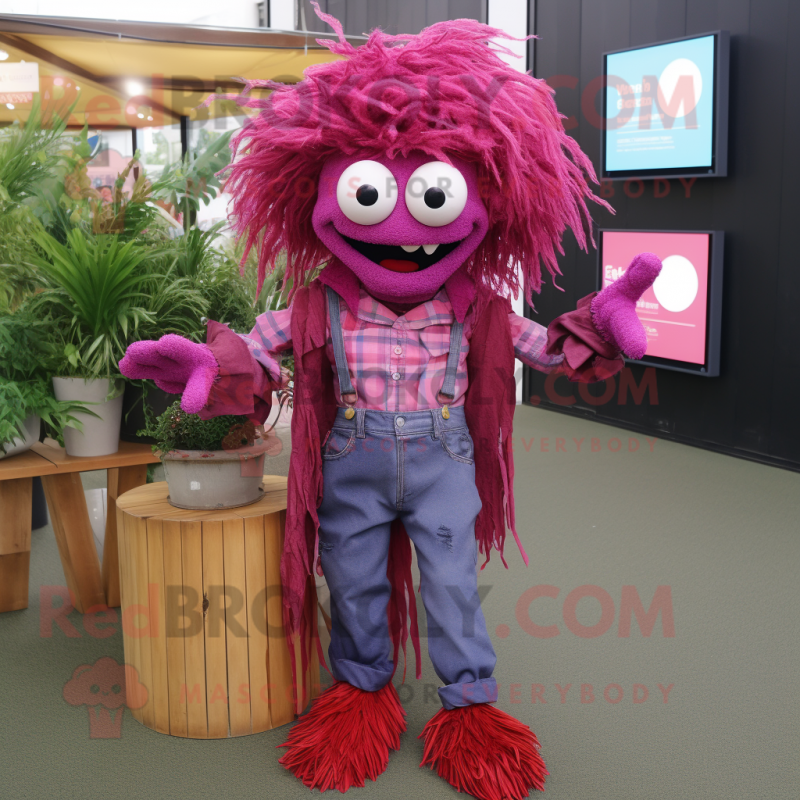 Magenta Scarecrow mascot costume character dressed with a Flare Jeans and Cufflinks