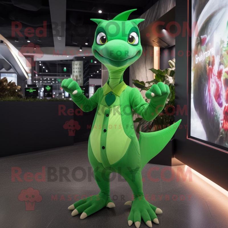 Green Pterodactyl mascot costume character dressed with a Romper and Cufflinks