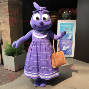 Lavender Bracelet mascot costume character dressed with a Maxi Dress and Tote bags