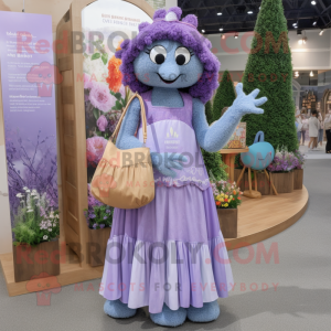 Lavender Bracelet mascot costume character dressed with a Maxi Dress and Tote bags