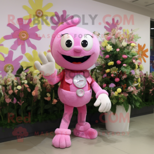 Pink Bouquet Of Flowers mascot costume character dressed with a Playsuit and Bracelet watches