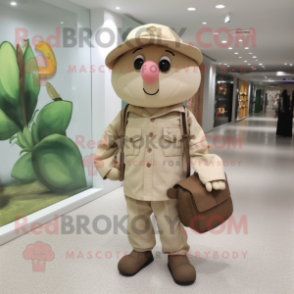 Beige Mango mascot costume character dressed with a Cargo Pants and Coin purses