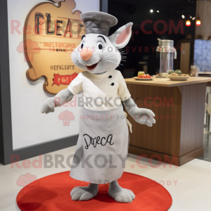 Silver Ratatouille mascot costume character dressed with a Pencil Skirt and Beanies