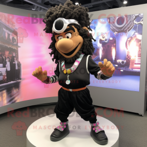 Black Gyro mascot costume character dressed with a Joggers and Headbands