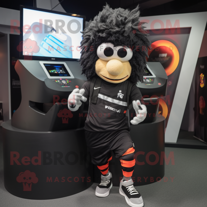 Black Gyro mascot costume character dressed with a Joggers and Headbands