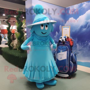 Cyan Golf Bag maskot drakt...