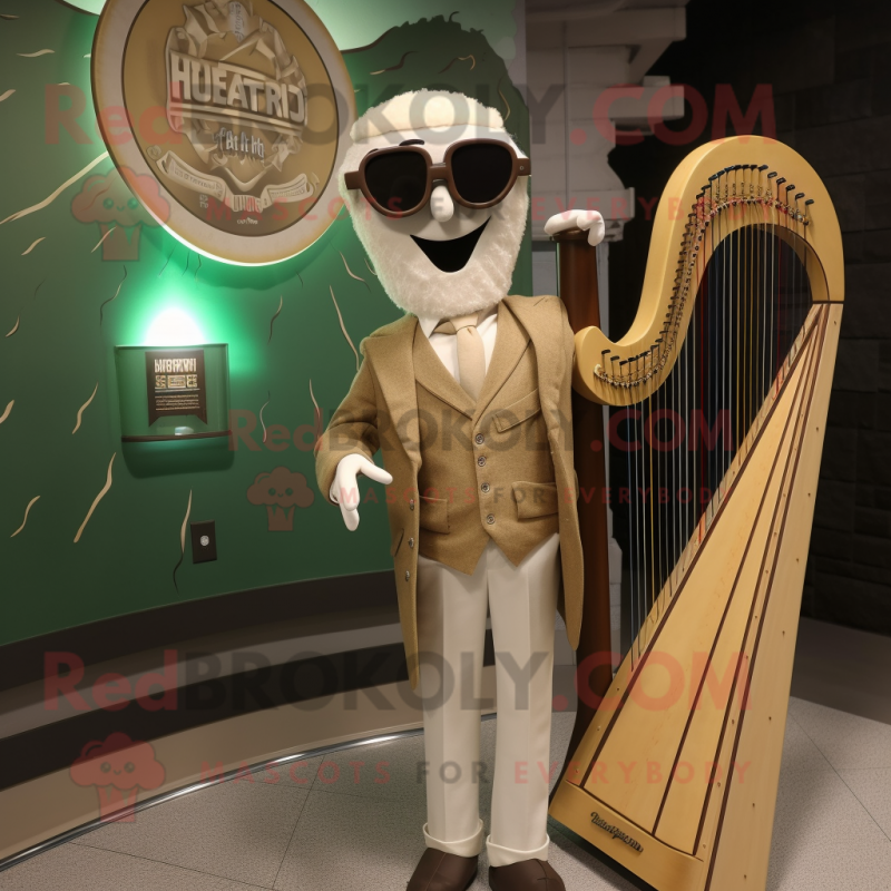 Tan Celtic Harp mascot costume character dressed with a Suit Jacket and Sunglasses