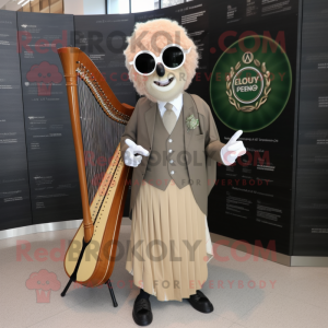 Tan Celtic Harp mascot costume character dressed with a Suit Jacket and Sunglasses