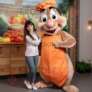 Peach Ratatouille mascot costume character dressed with a Jumpsuit and Watches