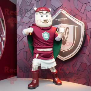 Maroon Celtic Shield mascot costume character dressed with a Running Shorts and Mittens