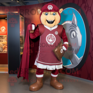 Maroon Celtic Shield mascot costume character dressed with a Running Shorts and Mittens