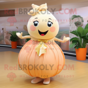 Beige Grapefruit mascot costume character dressed with a Maxi Skirt and Hairpins
