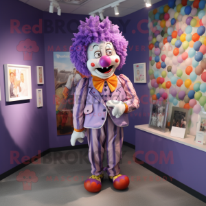 Lavender Clown mascot costume character dressed with a Romper and Tie pins