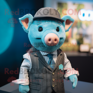 Cyan Sow maskot drakt figur...