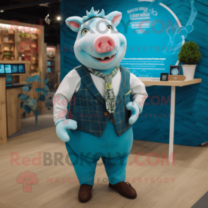 Cyan Sow maskot drakt figur...