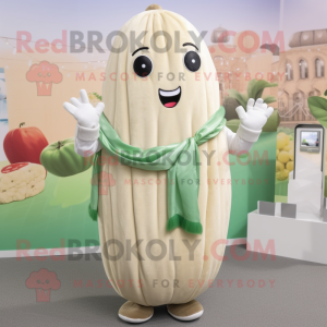 Beige Cucumber mascot costume character dressed with a Cardigan and Bracelets