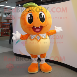 Peach Bracelet mascot costume character dressed with a Vest and Foot pads