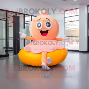 Peach Donut mascot costume character dressed with a Skirt and Foot pads