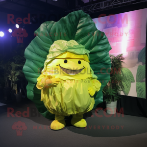 Lemon Yellow Cabbage Leaf mascot costume character dressed with a Playsuit and Wraps