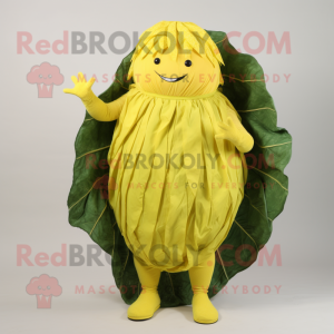 Lemon Yellow Cabbage Leaf mascot costume character dressed with a Playsuit and Wraps