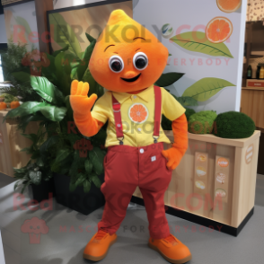 Orange Raspberry mascot costume character dressed with a Oxford Shirt and Bracelets