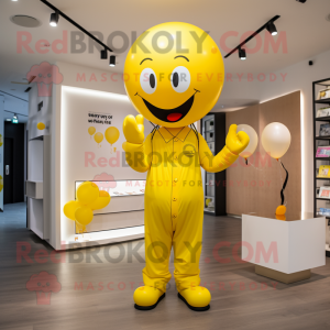 Yellow Heart Shaped Balloons mascot costume character dressed with a Jumpsuit and Beanies