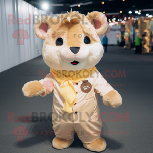 Beige Hamster mascot costume character dressed with a Romper and Cummerbunds