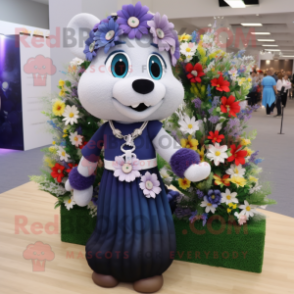 Navy Bouquet Of Flowers mascot costume character dressed with a Maxi Dress and Necklaces