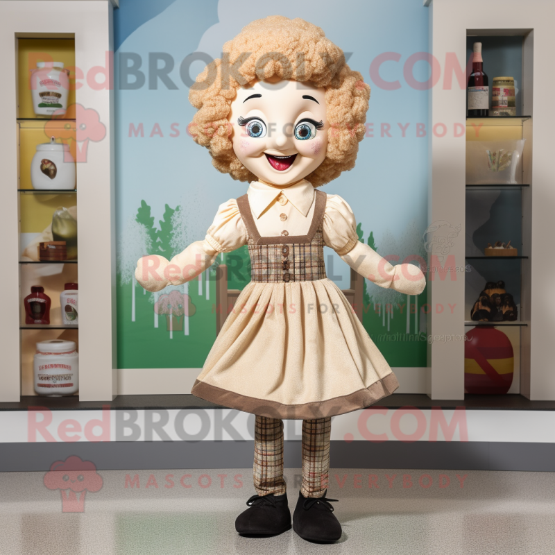 Beige Irish Dancer mascot costume character dressed with a Flannel Shirt and Coin purses