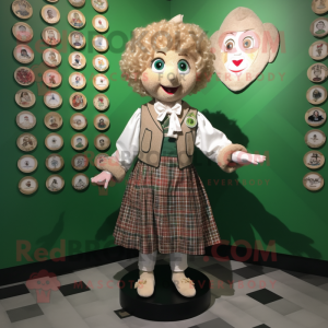 Beige Irish Dancer mascot costume character dressed with a Flannel Shirt and Coin purses