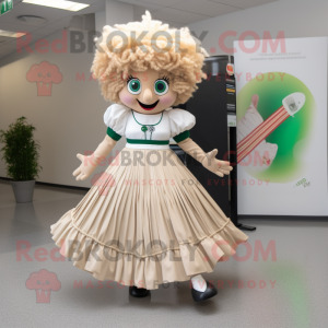 Beige Irish Dancer mascot costume character dressed with a Maxi Skirt and Hairpins