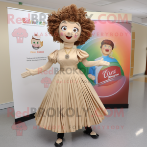 Beige Irish Dancer mascot costume character dressed with a Maxi Skirt and Hairpins