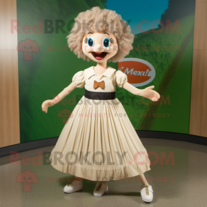 Beige Irish Dancer mascot costume character dressed with a Maxi Skirt and Hairpins