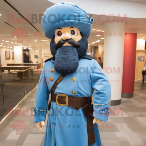 Sky Blue Civil War Soldier mascot costume character dressed with a Parka and Cummerbunds