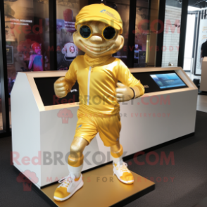 Gold Bracelet mascot costume character dressed with a Running Shorts and Scarves