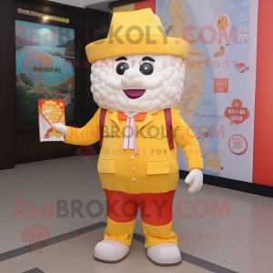 nan Pop Corn mascot costume character dressed with a Jacket and Messenger bags