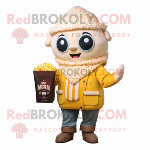 nan Pop Corn mascot costume character dressed with a Jacket and Messenger bags