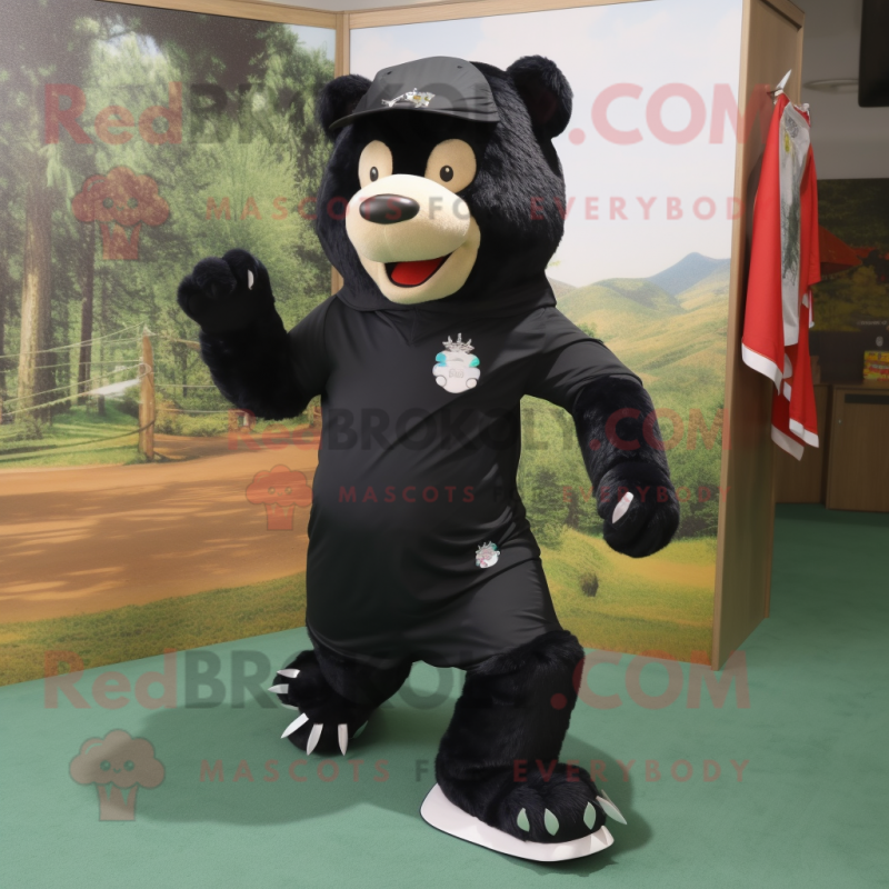 Black Bear mascot costume character dressed with a Running Shorts and Berets