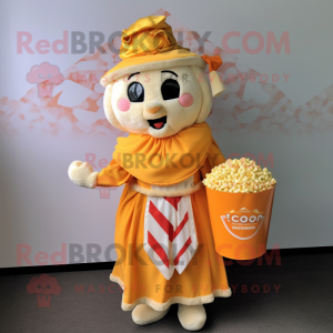 nan Pop Corn mascot costume character dressed with a Wrap Dress and Tote bags