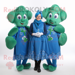 Blue Bunch Of Shamrocks mascot costume character dressed with a Blouse and Scarf clips