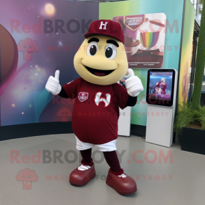 Maroon Heart mascot costume character dressed with a Baseball Tee and Smartwatches