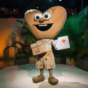 Tan Love Letter mascot costume character dressed with a Board Shorts and Handbags