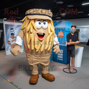Tan French Fries mascot costume character dressed with a Cargo Shorts and Ties