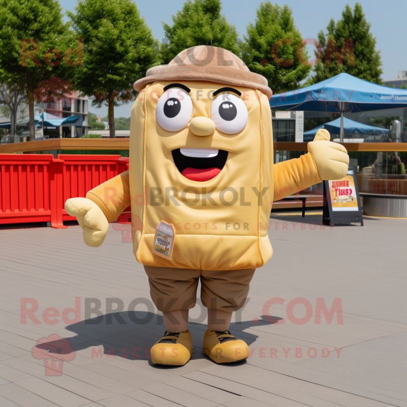 Tan French Fries mascot costume character dressed with a Cargo Shorts and Ties