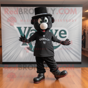 Black Irish Dancing Shoes mascot costume character dressed with a V-Neck Tee and Berets