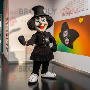Black Irish Dancing Shoes mascot costume character dressed with a V-Neck Tee and Berets
