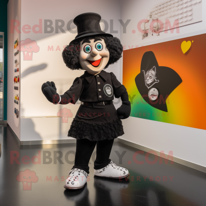 Black Irish Dancing Shoes mascot costume character dressed with a V-Neck Tee and Berets