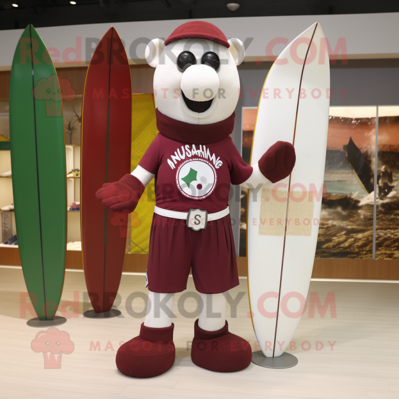 Maroon Irish Flag mascot costume character dressed with a Board Shorts and Ties