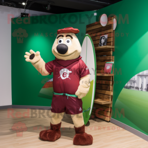 Maroon Irish Flag mascot costume character dressed with a Board Shorts and Ties