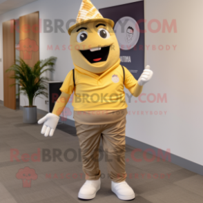 Gold Ice Cream Cone mascot costume character dressed with a Chinos and Shoe clips